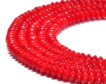 Red Bamboo Coral Smooth Rondelle Discs Beads 2x4mm 3x5mm 15.5" Strand