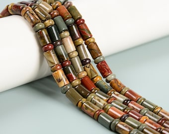 Natural Red Creek Jasper Cylinder Tube with Rondelle Beads 6x10mm 15.5'' Strand