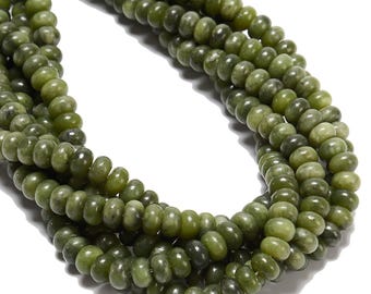 Cuentas redondas lisas de jade verde natural, tamaño 5 x 8 mm, hebra de 15,5 pulgadas.