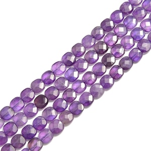 Amethyst Faceted Flat Square Beads 6mm 8mm 15.5&quot; Strand
