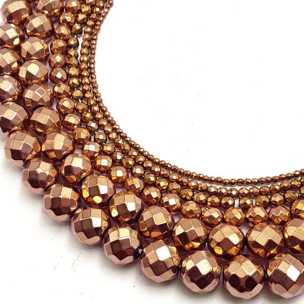 Copper Hematite Faceted Round Beads 2mm 3mm 4mm 6mm 8mm 10mm 12mm 15.5" Strand