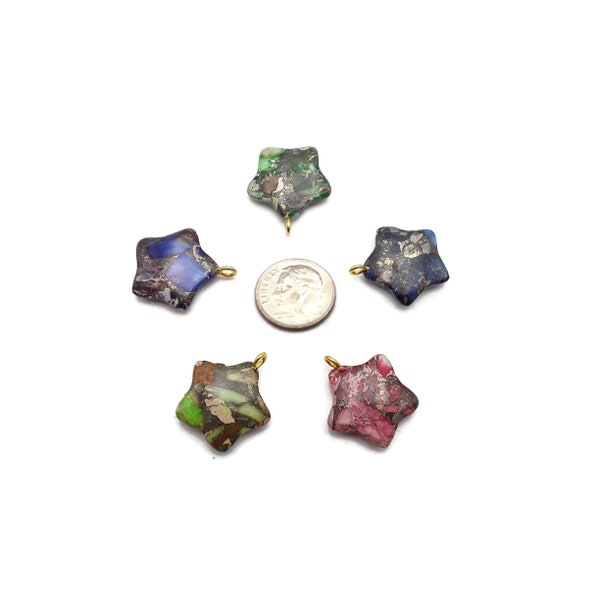 Blue/Green/Red/Purple Sea Sediment & Bronzite Star Pendant 20x20mm Per Piece