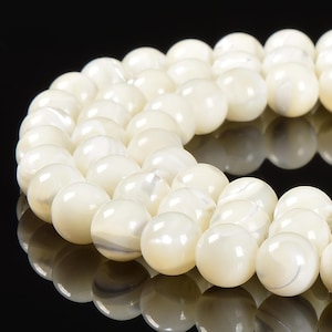Iridescent White Mother of Pearl MOP Shell Smooth Round 3mm to 12mm 15.5&#39;&#39; Strd