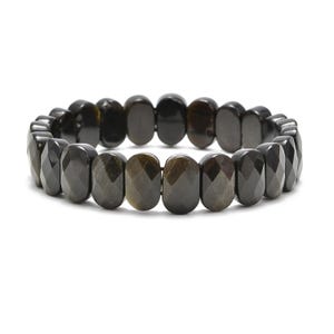 Gold Sheen Obsidian Faceted Oval Double Drilled Bracelet Size 8x14mm 7.5" Length