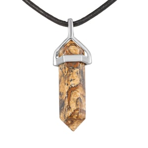 Picture Jasper Pendulum Pendant Healing Point 40x8mm Silver Leather Cord