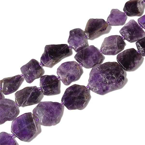 Natural Amethyst Freeform Flat Slab Slice Beads 20-35mm 15.5" Strand