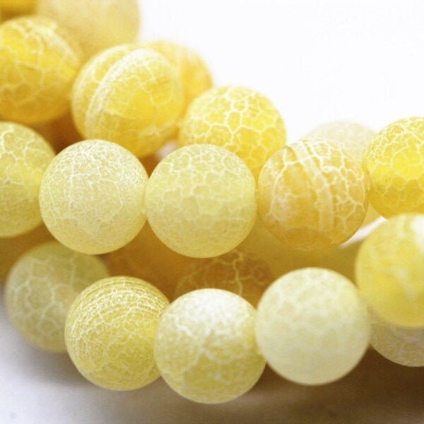 Yellow Fire Agate Cracked Matte Round Beads 4mm 6mm 8mm 10mm 12mm 15.5" Strand