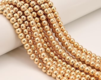 Titanium 14K Gold Plated Hematite Smooth Round Beads 2mm 3mm 4mm 6mm 15.5'' Strd