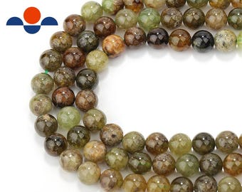 Natural Green Garnet Smooth Round Beads Size 6mm 8mm 10mm 12mm 15.5" Strand