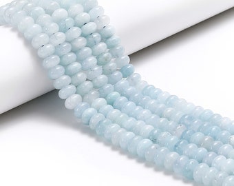 Light Aquamarine Color Dyed Jade Smooth Rondelle Beads Size 5x8mm 15.5'' Strand