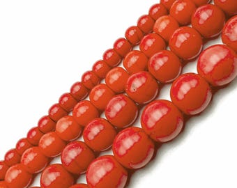 Red Howlite Turquoise Smooth Round Beads Size 4mm 6mm 8mm 10mm 12mm 15.5&quot; Strand