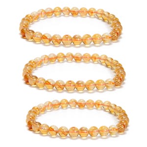 Natural Citrine Smooth Round Beaded Bracelet Size 6mm 7.5&#39;&#39; Length 3 PCS/Set