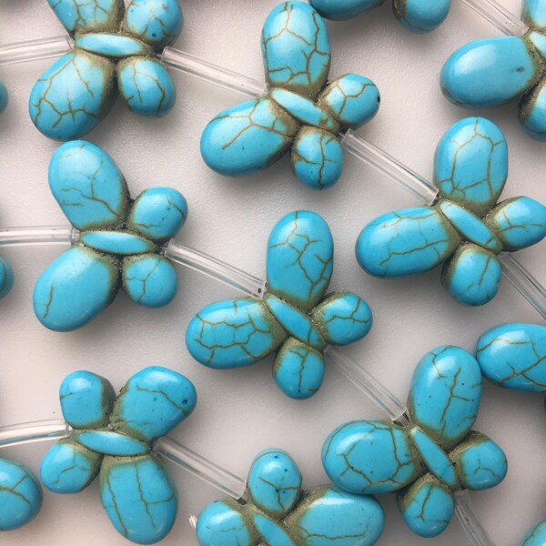 Blue Howlite Turquoise Butterfly Shape Beads 15x20mm 15.5" Strand