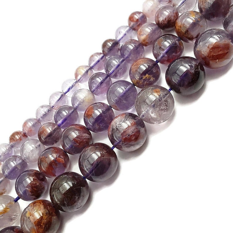 Natural Super Seven Smooth Round Beads 6mm 8mm 10mm 12mm 15.5 Strand image 3