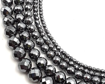 Gray Hematite Faceted Round Beads 2mm 3mm 4mm 6mm 8mm 10mm 12mm 15.5" Strand