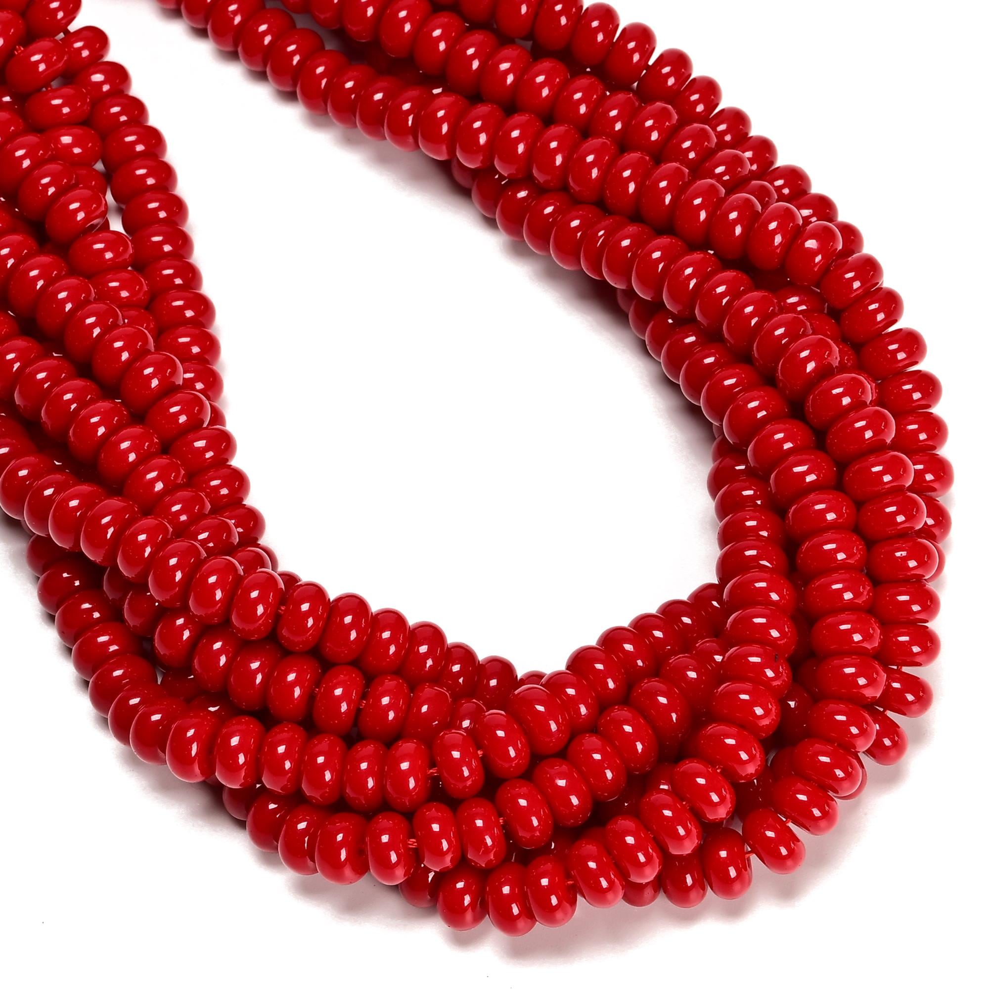 Red Coral Color Dyed Jade Smooth Rondelle Beads Size 5x8mm 15.5'' Strand