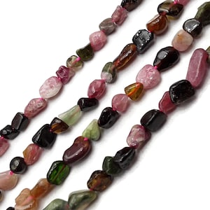 Natural Multi Color Tourmaline Irregular Pebble Nugget Beads 5x6mm 15.5&quot; Strand