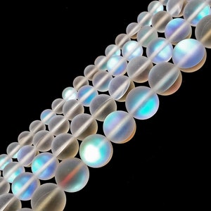 Clear Mystic Mermaid Glass Matte Round Beads 6mm 8mm 10mm 12mm 15.5 Strand image 3