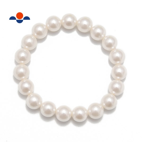 White Coated Shell Pearl Bracelet Size 8mm 10mm 7.5" Length