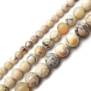 African White Opal Smooth Round Beads 4mm 6mm 8mm 10mm 15.5&quot; Strand
