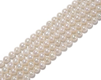 Grade AAA White Fresh Water Pearl Off Round Beads Size 7-8mm 15'' Strand