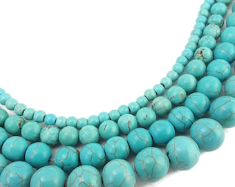 Blue Howlite Turquoise Smooth Round Beads 4mm 6mm 8mm 10mm 12mm 15.5" Strand