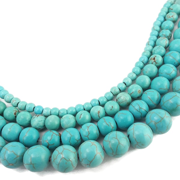 Blue Howlite Turquoise Smooth Round Beads 4mm 6mm 8mm 10mm 12mm 15.5" Strand