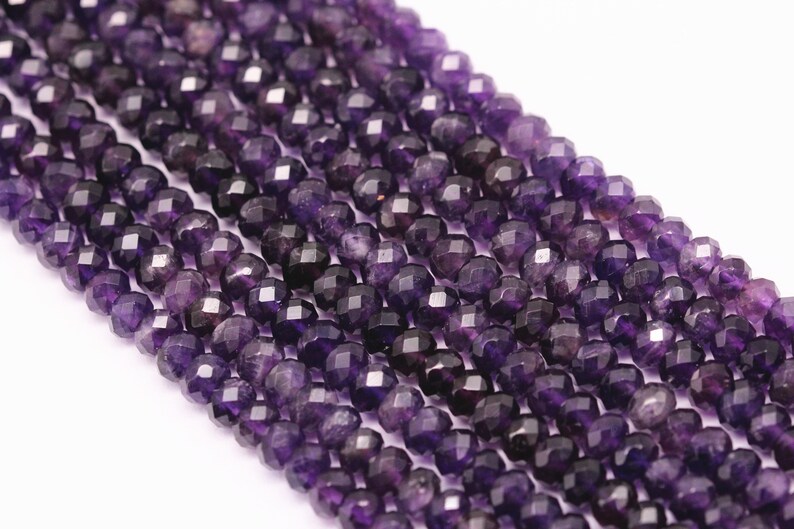 Natural Amethyst Faceted Rondelle Size 4x6mm 5x8mm 15.5 Strand