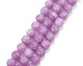 Cloudy Purple Dyed Jade Smooth Round Beads 6mm 8mm 10mm 15.5" Strand