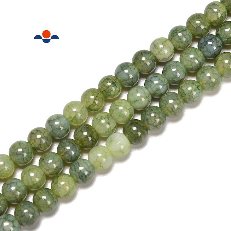 Light Green Crackle K9 Crystal Glass Smooth Round Beads 6mm 8mm 10mm 15.5" Str image 1