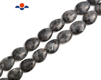 Larvikite Labradorite Flat Teardrop Beads Size 12x14mm 15.5" Strand