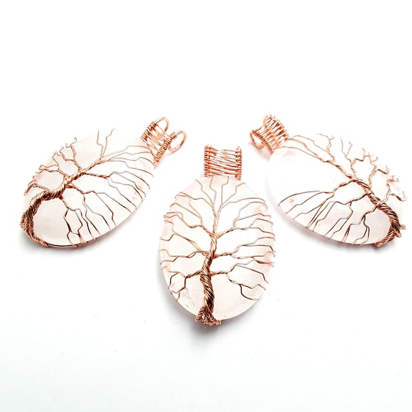 Clear Quartz Tree Pendant Copper Wire Wrap Oval 30x40mm Sold per Piece