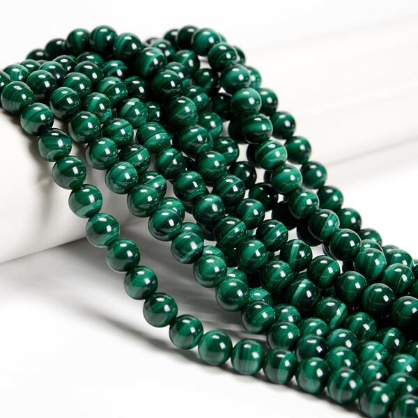 Natural Light Green Malachite Smooth Round Beads 8mm 15.5" Strand