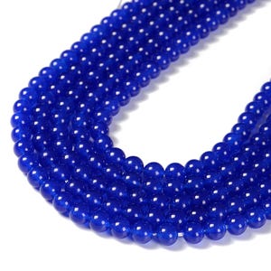 Blue Dyed Jade Smooth Round Beads 4mm 6mm 8mm 10mm 15.5&quot; Strand