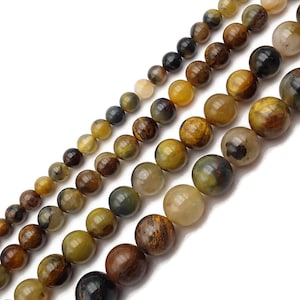 Natural Golden Pietersite Smooth Round Beads 4mm 6mm 8mm 10mm 12mm 15.5&quot; Strand