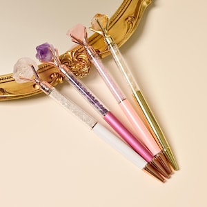 Metal Ballpoint Crystal Pens With Raw Gemstone and Gemstone Chips