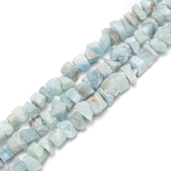 Aquamarine Rough Nugget Chunks Center Drill Beads Approx 8x17mm 15.5" Strand