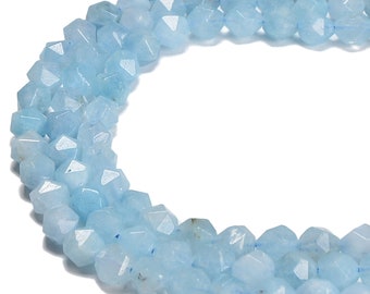 Natural Blue Aquamarine Faceted Star Cut Beads Size 8mm 15.5'' Strand