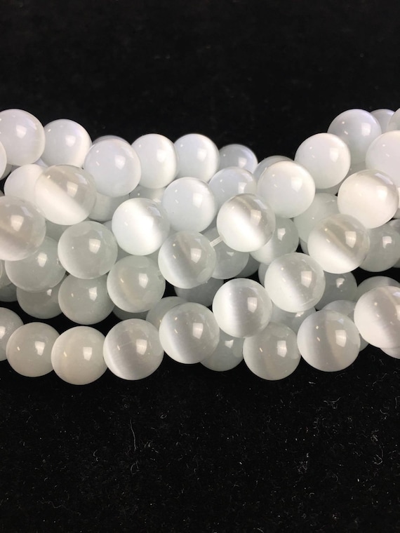 Lot De 30 Perles œil De Chat En Agate Quartz Blanc - Ancien - Diamètre 10 Mm