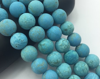 2.0mm Hole Blue Turquoise Beads Matte Round Beads 6mm 8mm 10mm 15.5" Strand