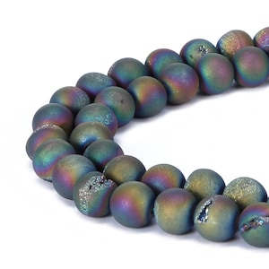 Rainbow Druzy Agate Matte Round Beads 6mm 8mm 10mm 15.5&quot; Strand