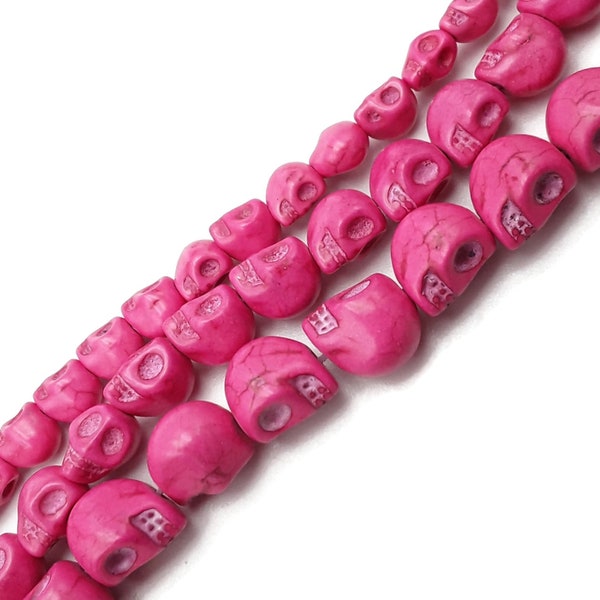 Pink Howlite Turquoise Skull Beads 6x8mm 8x10mm 10x12mm 15.5" Strand