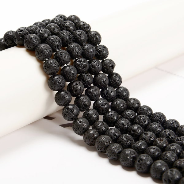 Natural Black Lava Rock Stone Round Beads 4mm 6mm 8mm 10mm 12mm 15.5" Strand