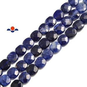 Sodalite Faceted Flat Square Beads Size 6mm 8mm 15.5&quot; Strand