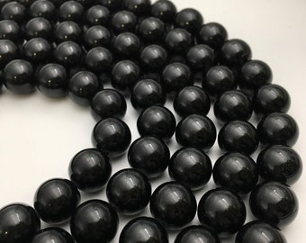 2.0mm Hole Black Tourmaline Smooth Round Beads 6mm 8mm 10mm 15.5" Strand