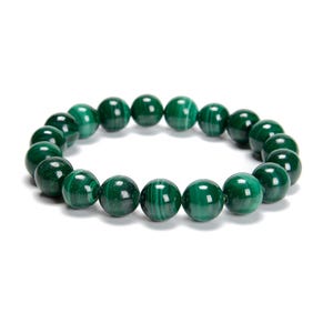 Natural Malachite Smooth Round Beaded Bracelet 10mm 7.5&#39;&#39; Length Sold by Piece