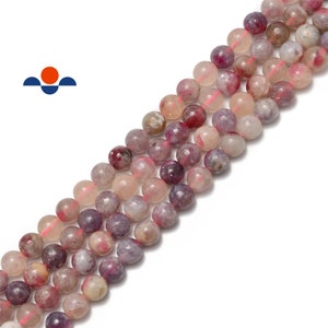 Pink Tourmaline & Lepidolite Smooth Round Beads 4mm 6mm 8mm 10mm15.5" Strand