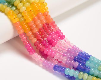 14 perles rondelles lisses en jade teintées multicolores, 5 x 8 mm, 38,9 cm (15,3 pouces) de longueur.