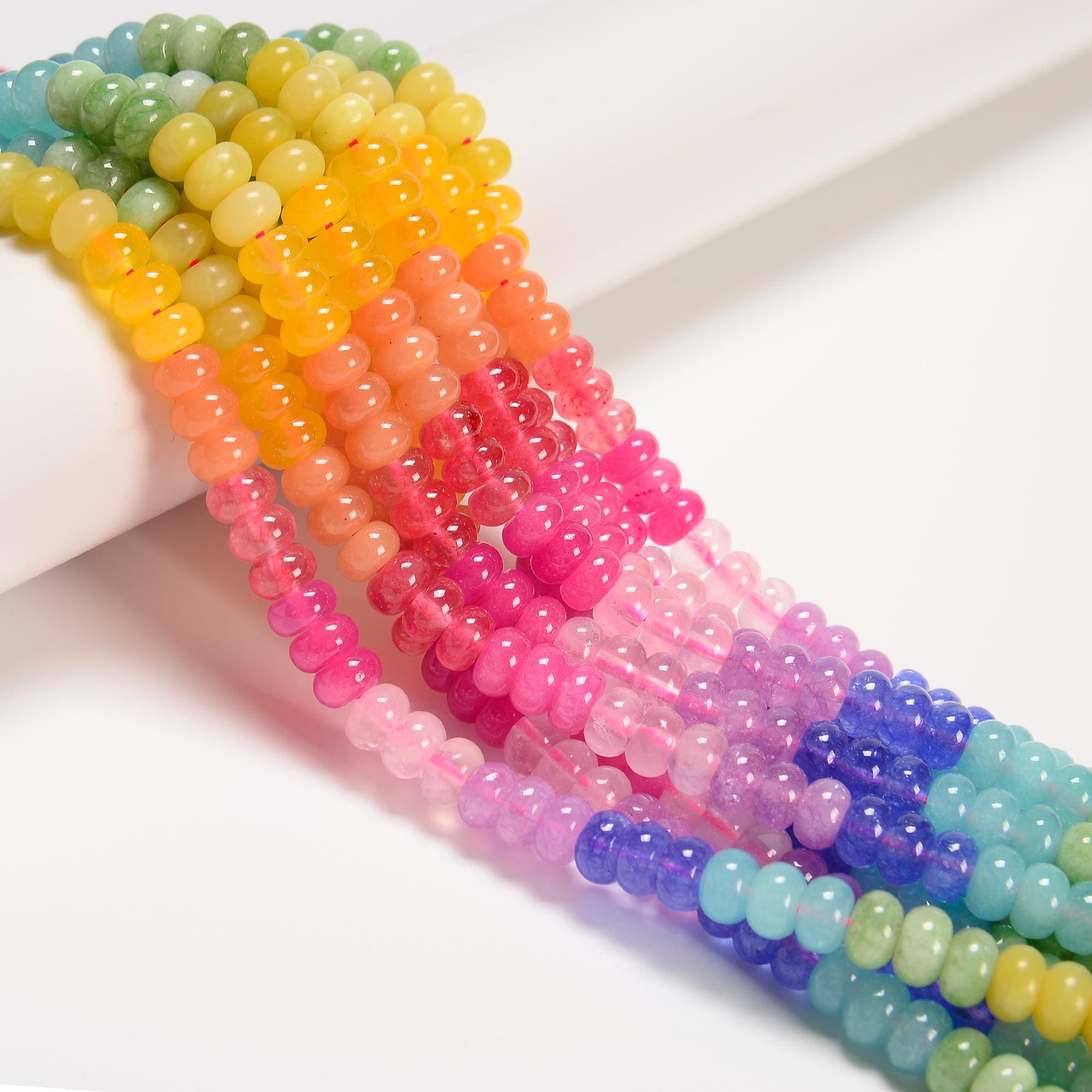 14-Multi-color Dyed Jade Smooth Rondelle Beads Size 5x8mm 15.3'' Strand