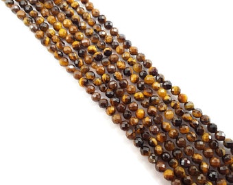 Yellow Tiger Eye Hard Cut Faceted Round Beads 2mm 3mm 4mm 15.5" Strand